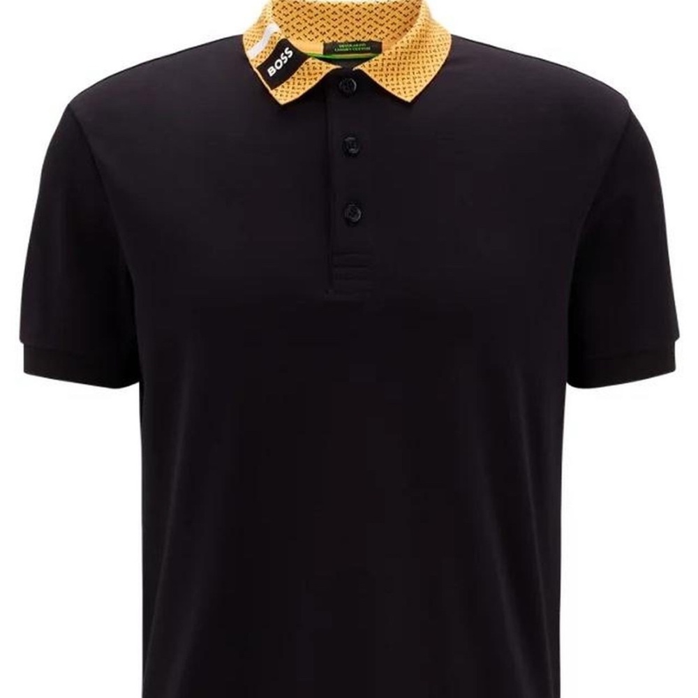 Boss Black Polo Shirt with Yellow Collar Size L
